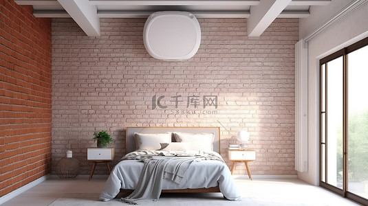 带 3D 移动空调渲染的砖墙卧室