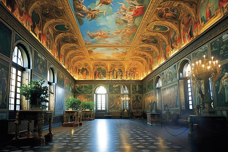 意大利雕塑背景图片_一个有彩绘天花板的房间