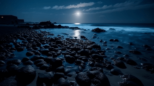 水草丰美背景图片_夜晚的水边风景