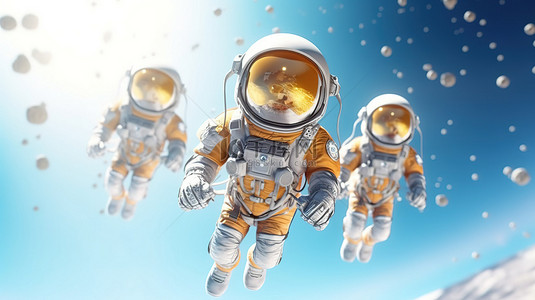 宇航员在飞行中的 3d 插图
