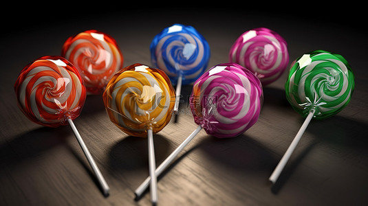 一组以 3d 呈现的彩色甜棒棒糖
