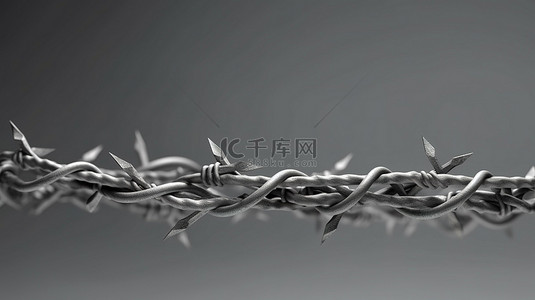 金属丝网背景图片_灰色背景下铁丝网边界保护的 3d 渲染