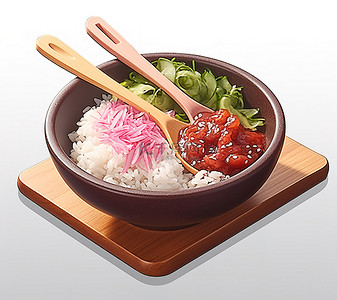 芽菜背景图片_用木勺盛一碗米饭和蔬菜