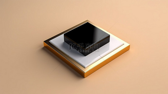 金色立方体方背景图片_3D 渲染的抽象几何正方形，奶油色黑色和金色