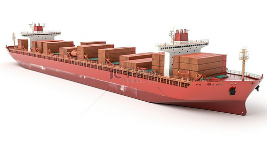 交付背景图片_3D渲染的货运集装箱船是国际进出口的象征
