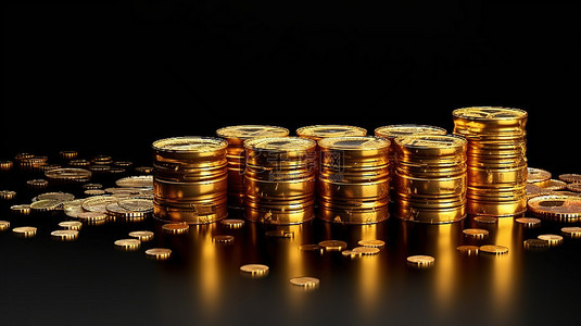 油桶和金币的 3D 渲染描绘了油价上涨的概念