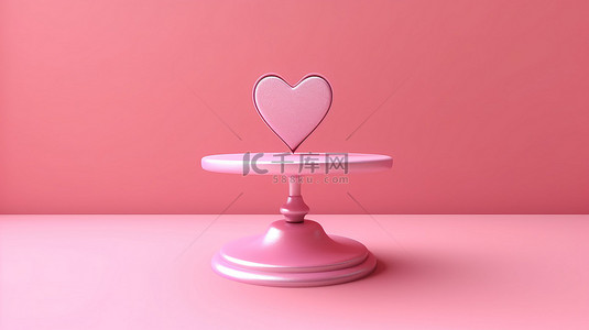 丘比特和心背景图片_粉红色背景下心脏和基座的 3D 插图