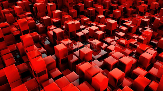活力艺术海报背景图片_充满活力的红色 3D 渲染中的立方抽象背景