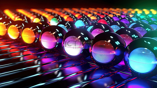 霓虹球背景图片_未来派 3D 渲染背景，霓虹灯点亮金属球