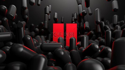 3D 渲染的黑色销售横幅，带有醒目的红色感叹号