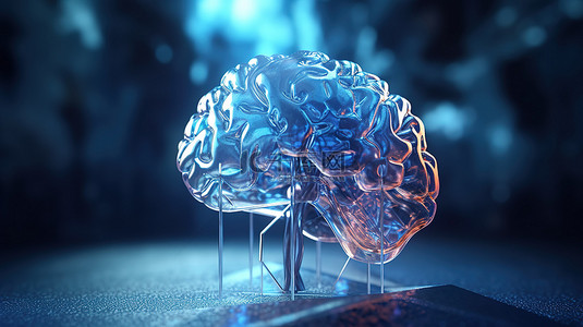 令人惊叹的 3D 渲染水晶大脑在科幻背景下照明