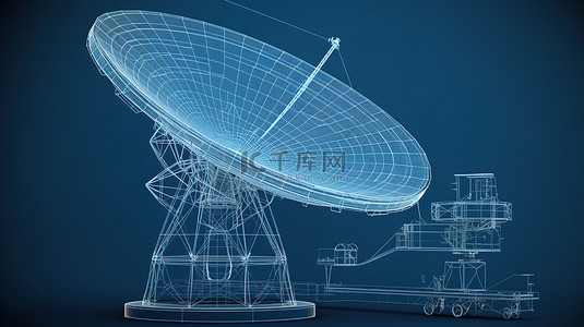 双天线wifi背景图片_蓝色背景下 3D 渲染比例尺的卫星天线蓝图