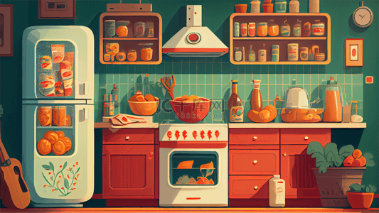 厨房用品插画背景图片_厨房厨具插画背景