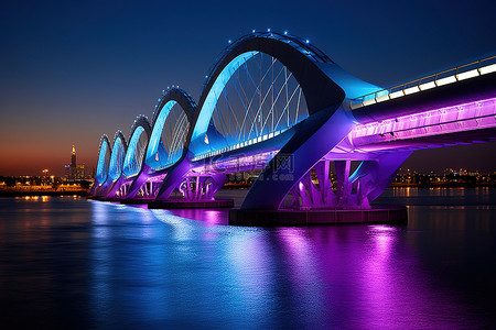 灯光夜景背景图片_彩虹桥在夜间亮起