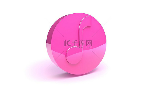 旋律设计元素的 3D 渲染插图中的粉色圆圈音符图标
