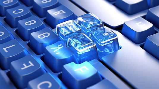 白色的键盘背景图片_蓝色咖啡休息键和白色电脑键盘的特写 3D 渲染