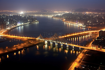 江上背景图片_上贤江和桥梁的夜景