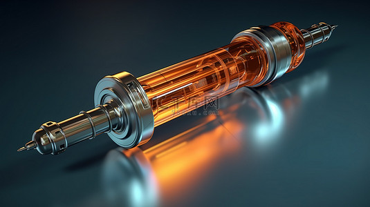 医用道具背景图片_带液体的老式金属医用注射器的 3D 插图