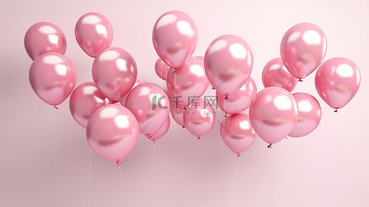 粉红色气球背景图片_闪闪发光的粉红色气球边框 3D 渲染的浮动气球插图非常适合庆祝生日和周年纪念日