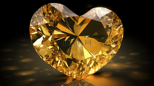 水晶心形背景图片_心形黄水晶宝石的 3d 渲染