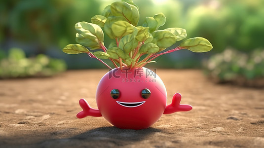 风度翩翩的萝卜蔬菜的可爱 3D 插图