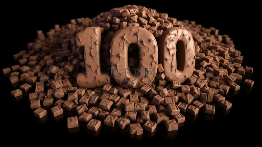 叠加的心背景图片_巧克力块背景的 3D 插图与 100k 文本叠加