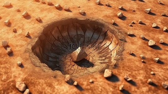 Stratis 加密货币矿挖掘干化石遗骸的 3D 插图