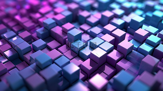 紫色和蓝色等距视图色调的 3d 立方体