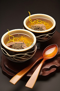 小叉子背景图片_用叉子和勺子盛热茶的小碗