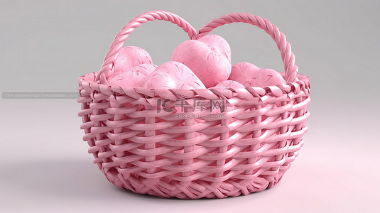 心云背景图片_情人节在柳条篮子里放一颗粉红色的心