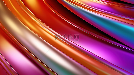 彩色金属背景图片_3D 渲染抽象壁纸镜面抛光金属线渐变与鲜艳的色彩