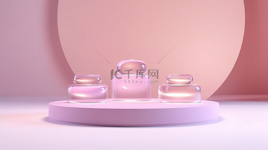 玻璃糖纸背景图片_水晶讲台站在柔和的背景 3D 渲染上，用于化妆品展示