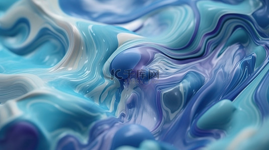 令人惊叹的蓝灰色抽象流体背景与 3D 渲染