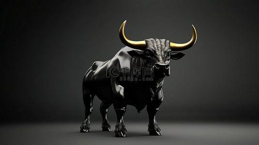 卡通哺乳动物背景图片_雄伟的黑牛的 3d 插图
