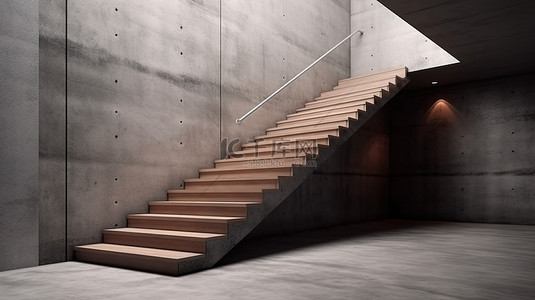 具体的背景图片_与混凝土墙相邻的空置楼梯的 3d 可视化