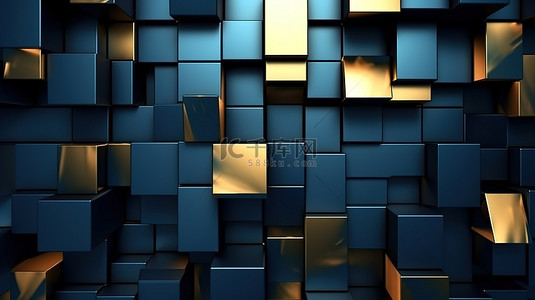 午夜剧场背景图片_带有午夜蓝色和发光金色的 3D 墙，营造出令人惊叹的背景