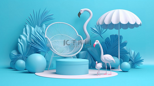 产品展示概念 3d 渲染海滩领奖台与夏季配饰和池畔乐趣