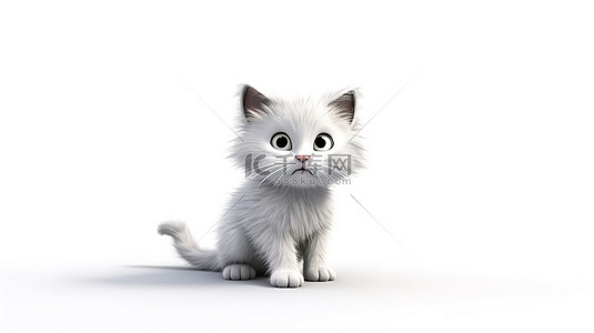 酷酷的表情卡通背景图片_干净的白色表面 3d 渲染上光滑的猫科动物