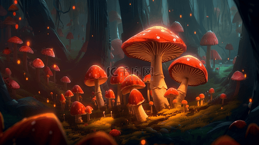 神秘背静背景图片_森林蘑菇神秘背景