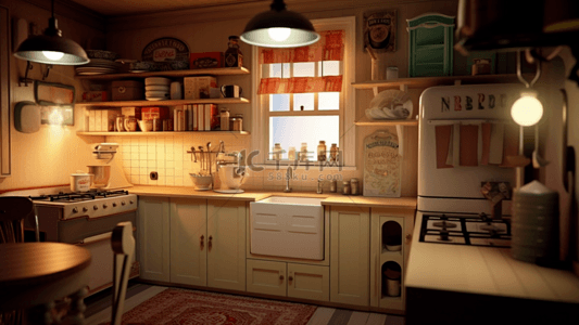 棕色简单桌子背景图片_厨房灯光暖色调温馨背景