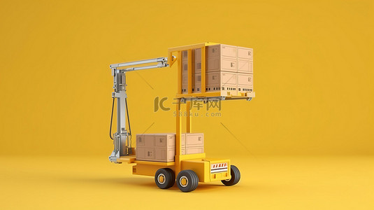 货物箱子背景图片_自动包裹提升机将箱子运输到货架的 3D 渲染