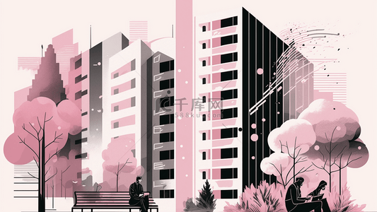 粉色黑色背景图片_城市建筑扁平风格粉色黑色系列背景