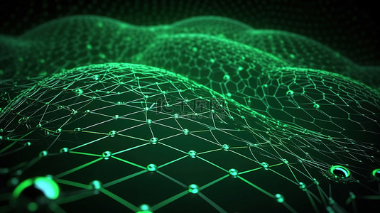 3d 渲染中绿色网格的抽象网络
