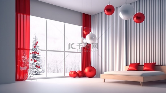 绿色圣诞树背景图片_节日的节日房间装饰 3D 渲染