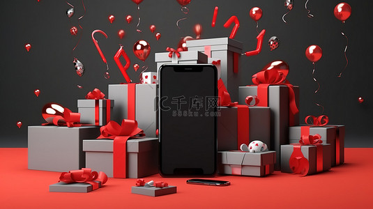 大礼品盒背景图片_无与伦比的黑色星期五涉及智能手机和节日礼品盒 3d 渲染