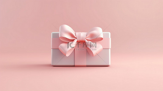 可爱装饰丝带背景图片_令人惊叹的白色礼物，在 3D 呈现的柔和粉红色背景上装饰着可爱的蝴蝶结