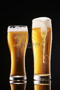 两杯啤酒与饮用酒精分开，倒出液体