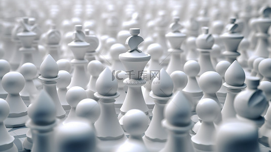 辩论社社徽背景图片_大量白色棋子主宰棋盘的 3D 插图场景