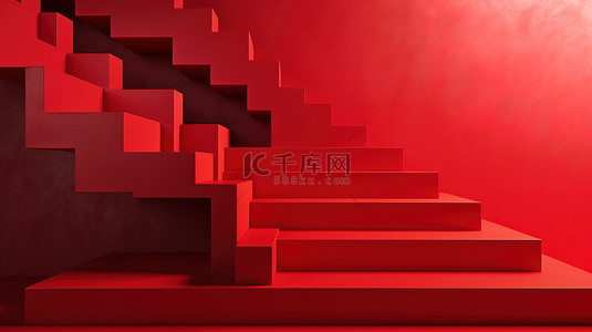 商业理念背景图片_超现实的楼梯大胆的深红色台阶在白色画布上创新的商业理念 3D 渲染