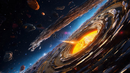 宇宙飞船背景图片_星际飞行 一艘被黑洞充满活力的吸积盘所吸引的宇宙飞船